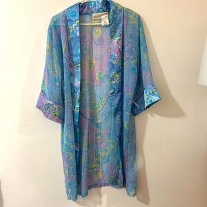 Delicates floral chifon and  satin  kimono tie  robe